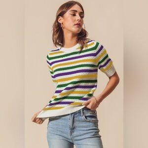 SO ME Mardi Gras Crew Neck Stripe Breathable Sweater 10010006476